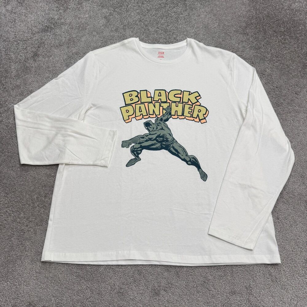 Amazon Essentials Marvel Black Panther Graphic T-Shirt XL White Long Sleeve Tee